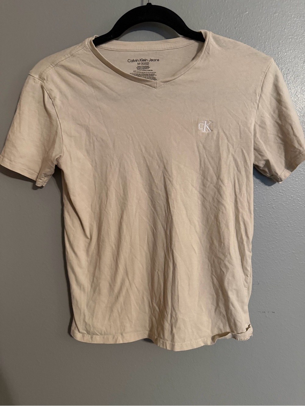 Calvin Klein Jeans Cream Short-Sleeve V-Neck Tee with CK Logo